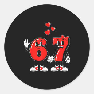 Pegatina Redonda Día de San Valentín Seis Siete Corazones 6 7 Meme