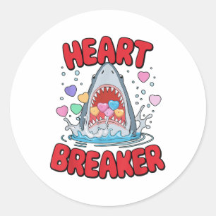 Pegatina Redonda Día de San Valentín Shark Heart Breaker Graciosos