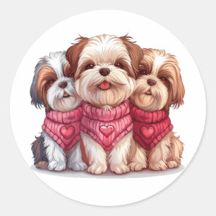 Pegatina Redonda Día de San Valentín Shih Tzu Dogs
