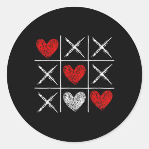 Pegatina Redonda Día de San Valentín Tic-tac-toe Xo-xo Divertido Va