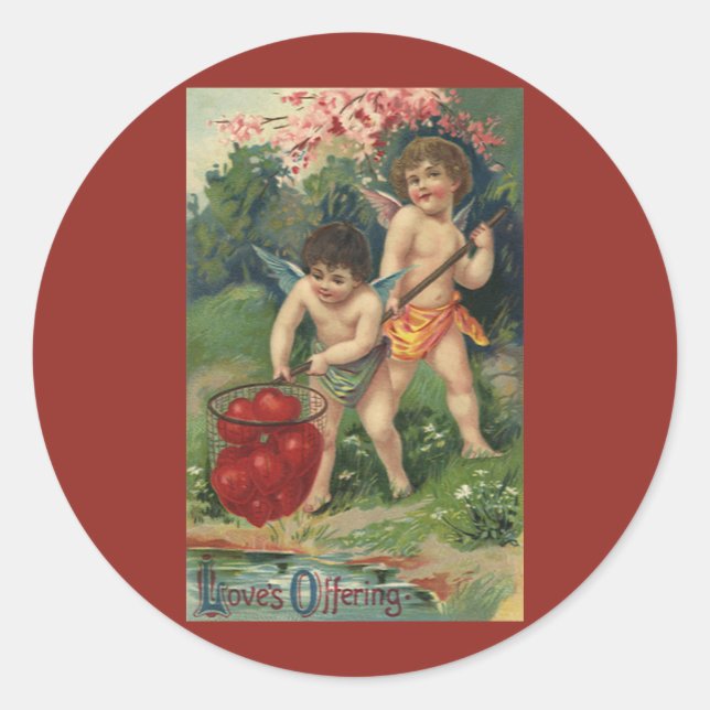 Pegatina Redonda Día de San Valentín Victoriano Antiguo, Ofrenda de (Anverso)