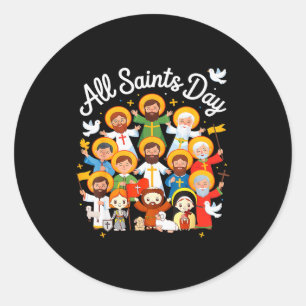 Pegatina Redonda Día de Todos los Santos Niños Católicos St Francis