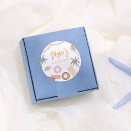 Pegatina Redonda Día de Verano Diversión Chica Pool Fiesta de Cumpl