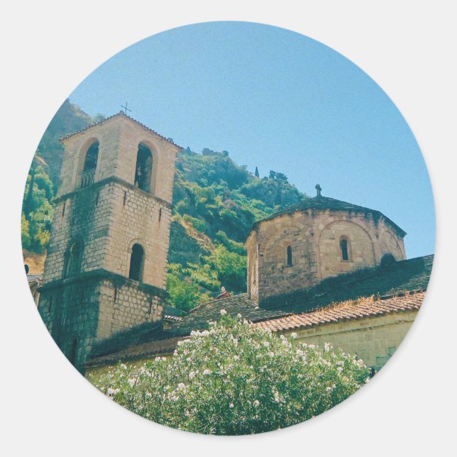 Pegatina Redonda Día de verano en Kotor - Montenegro (Anverso)