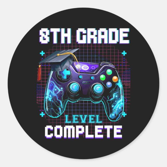 Pegatina Redonda Día Del 8º Grado Graduación Completa Him Boy (Anverso)