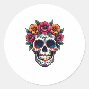 Pegatina Redonda Día del Azúcar Muerto - Día de los Muertos S