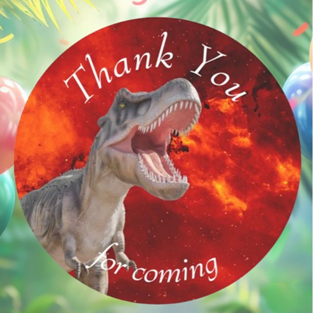 Pegatina Redonda Día del cumpleaños Incendio de Dinosaurio en el Mu (Let’s get this dino party started!)