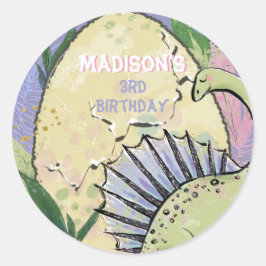 Pegatina Redonda Día del Fiesta Temático de Dinosaurio