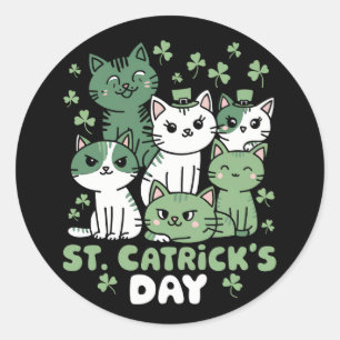 Pegatina Redonda Día del Gato de San Patricio Día divertido de Catr