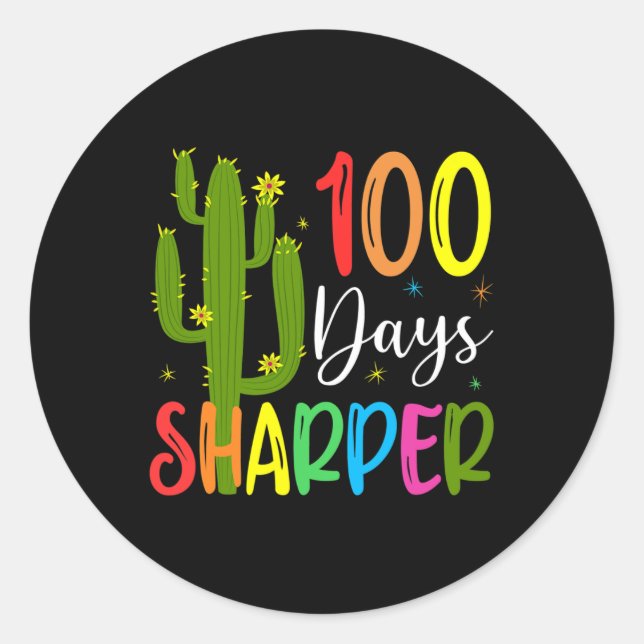 Pegatina Redonda Día Del Maestro Escolar - 100 Días De Cactus Más A (Anverso)