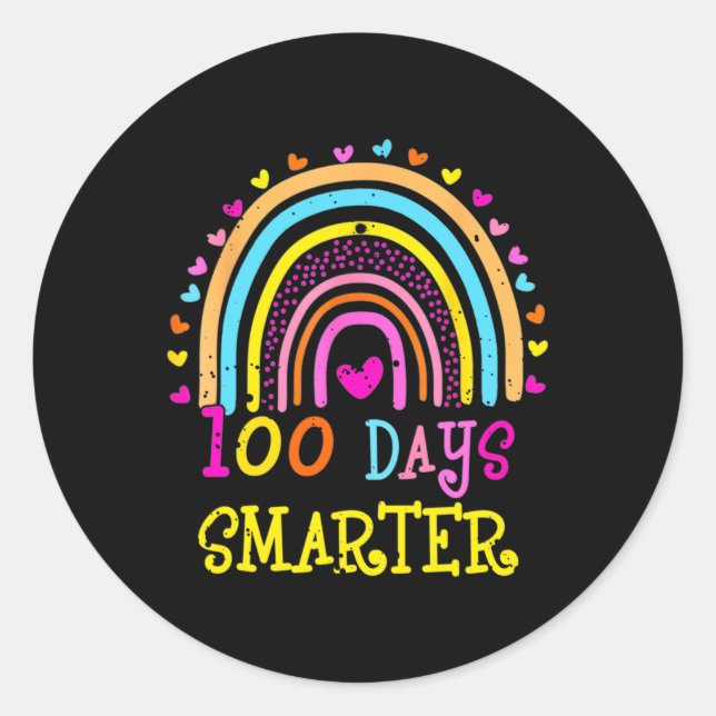 Pegatina Redonda Día Del Maestro Escolar - 100 Días Más Inteligente (Anverso)