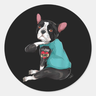 Pegatina Redonda Día del Padre Perro Regalo Papá Boston Amo A Papá