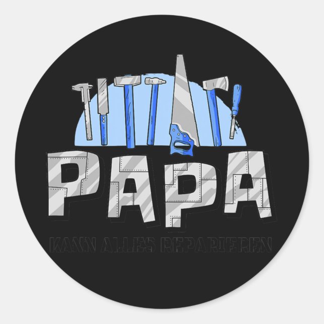 Pegatina Redonda Día del Papá Padre Papa kann alles Repairen (Anverso)