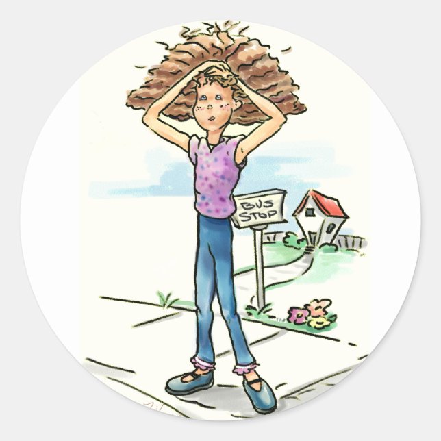 Pegatina Redonda Día del Pelo Malo (Anverso)