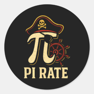 Pegatina Redonda Día del pirata divertido de matemáticas Pi Rate 3.