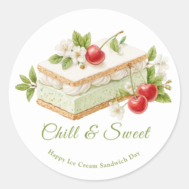 Pegatina Redonda Día del Sandwich de Hielo de Pistachio (Anverso)