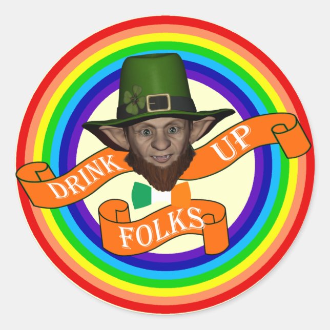 Pegatina Redonda Dia divertida de leprechaun St Patrick (Anverso)