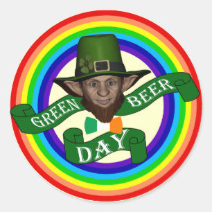 Pegatina Redonda Dia divertida de leprechaun St Patrick