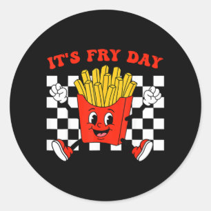 Pegatina Redonda Día divertido de freír papas fritas francesas de v