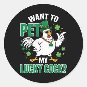 Pegatina Redonda Día divertido de San Patricio Pollo Quiero acarici