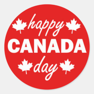 Pegatina Redonda Día feliz de Canadá en rojo