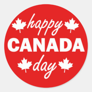 Pegatina Redonda Día feliz de Canadá en rojo