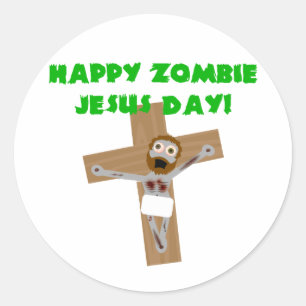 Pegatina Redonda Día feliz de Jesús del zombi