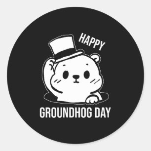 Pegatina Redonda Día Feliz de la Marmota Arte de Línea