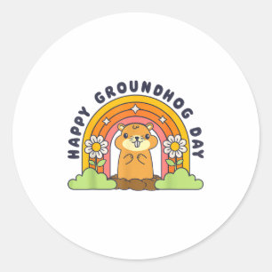Pegatina Redonda Día Feliz de la Marmota Hombres Mujeres Niños Niña