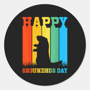 Pegatina Redonda Día Feliz de la Marmota Terrestre Amante de los An