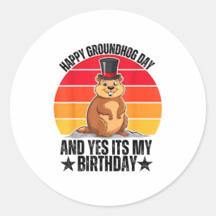 Pegatina Redonda Día Feliz de la Marmota y Sí es mi Cumpleaños Dive