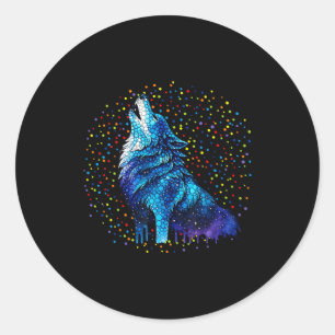 Pegatina Redonda Día Feliz de las Lunares Amante del Lobo para Homb