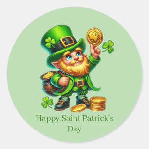 Pegatina Redonda Día feliz de San Patricio duende personalizable