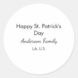 Pegatina Redonda día feliz de san patricio nombre familia lugar sim