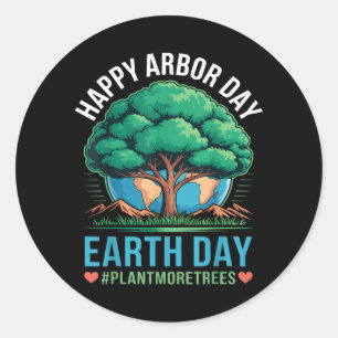 Pegatina Redonda Día Feliz del Árbol Día de la Tierra Planta Más Ár