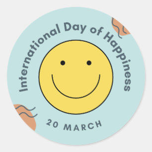 Pegatina Redonda Día Internacional de la Felicidad