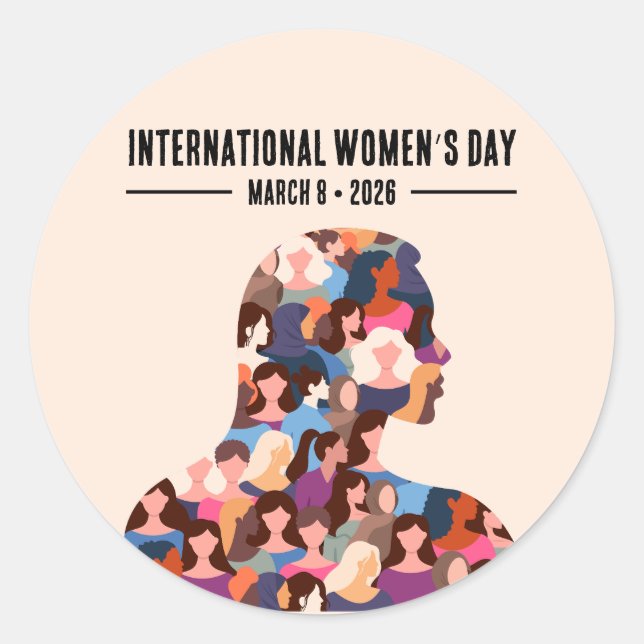 Pegatina Redonda Día Internacional de la Mujer (Anverso)