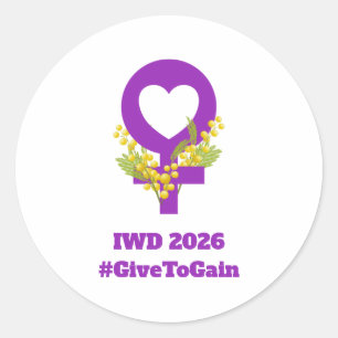 Pegatina Redonda Día Internacional de la Mujer 2026 IWD Dar para Ga