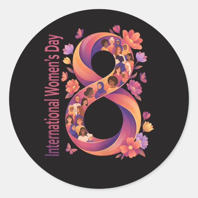Pegatina Redonda Día Internacional de la Mujer 8 marzo (Anverso)