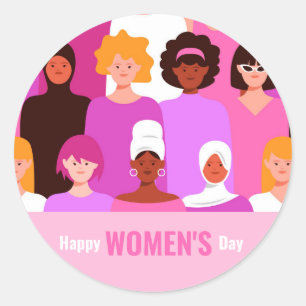 Pegatina Redonda Día internacional de la mujer 8 marzo rosa