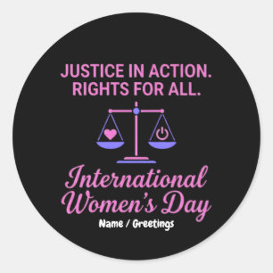Pegatina Redonda Día Internacional de la Mujer Justicia en Acción D