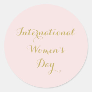 Pegatina Redonda Día Internacional de la Mujer Rosa Blush Dorado