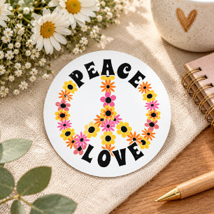 Pegatina Redonda Día Internacional de la Paz Flor de Amor