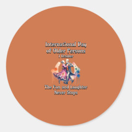 Pegatina Redonda Día Internacional de las Personas de Edad. Diverti