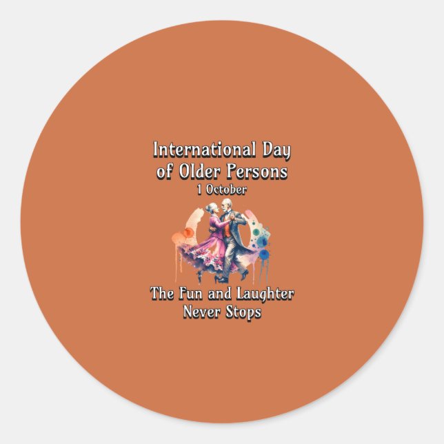Pegatina Redonda Día Internacional de las Personas de Edad. Diverti (Anverso)