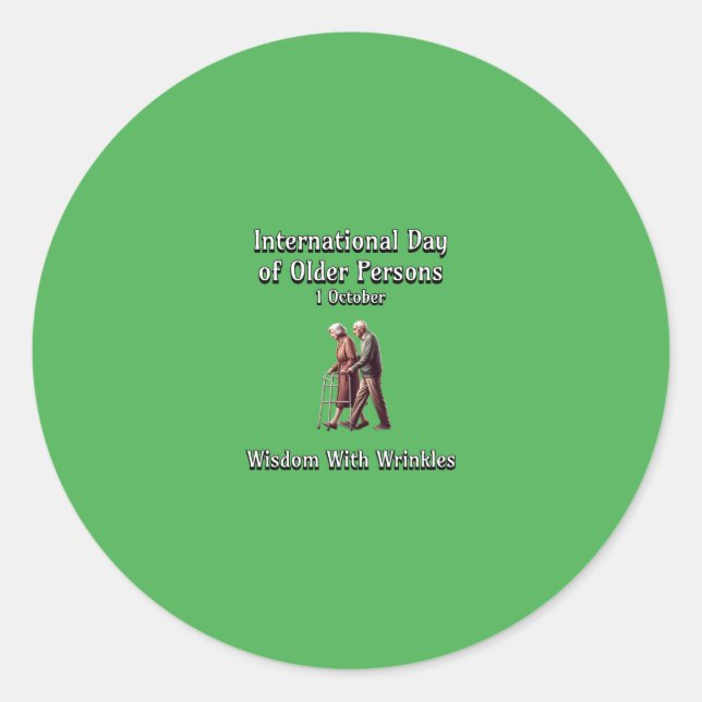 Pegatina Redonda Día Internacional de las Personas de Edad. Sabidur (Anverso)