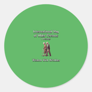 Pegatina Redonda Día Internacional de las Personas de Edad. Sabidur