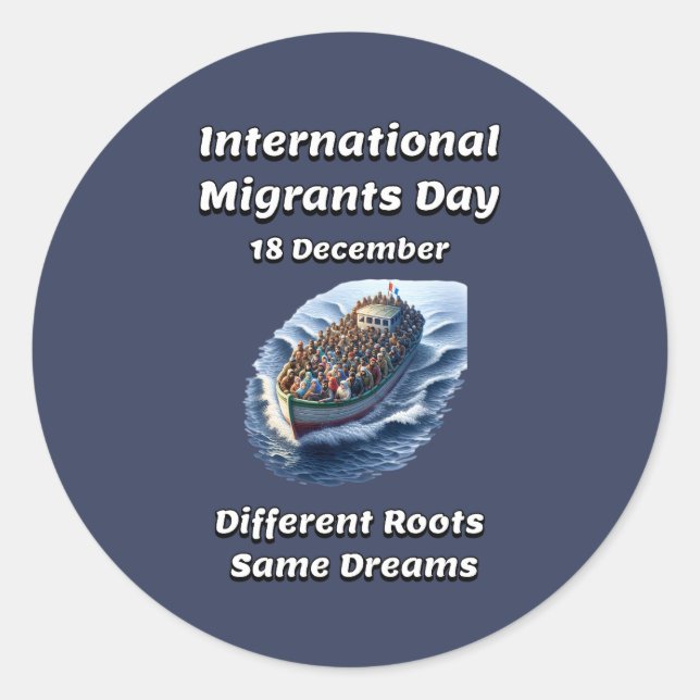 Pegatina Redonda Día Internacional del Migrante. 18 de diciembre (Anverso)