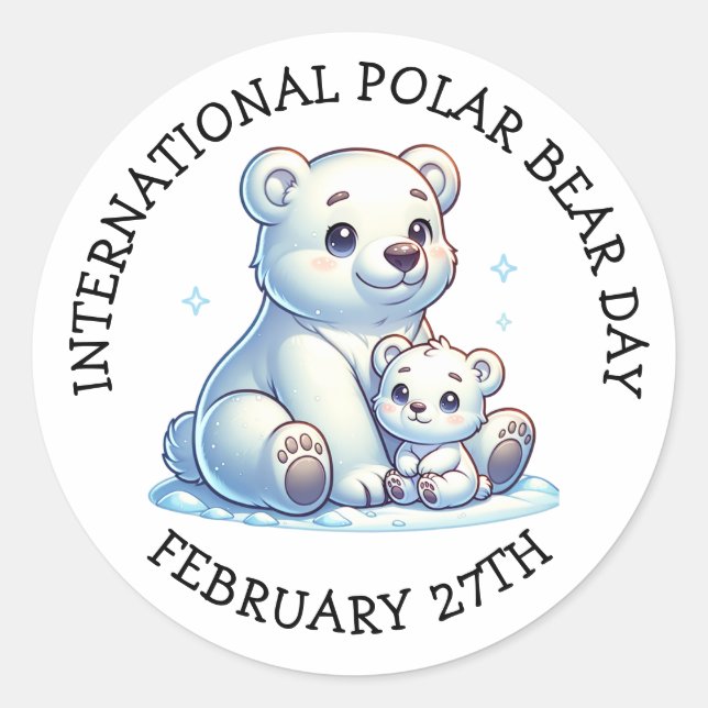 Pegatina Redonda Día Internacional del Oso Polar - 27 de febrero (Anverso)