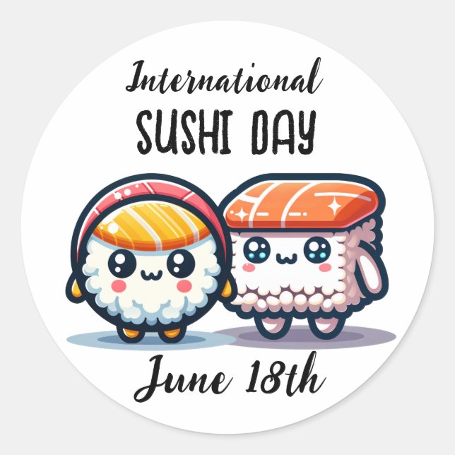Pegatina Redonda Día Internacional del Sushi _ 18 de junio (Anverso)